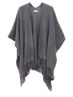 Knit Shawl Wrap for Women - Soul Young Ladies Fringe Knitted Poncho Cardigan Cape