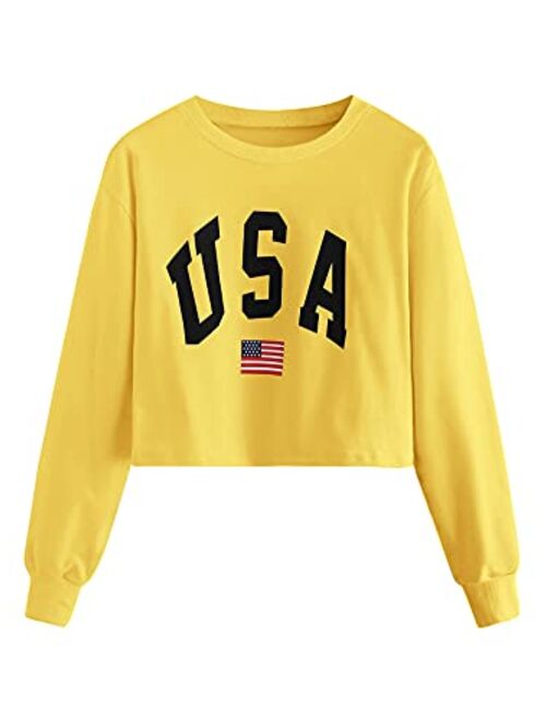 SweatyRocks Women's Crop Top Letter Printed Sweatshirt Hoodie