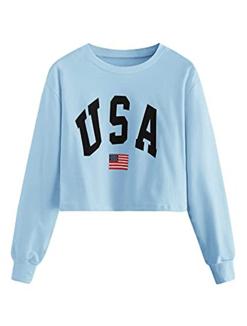 SweatyRocks Women's Crop Top Letter Printed Sweatshirt Hoodie