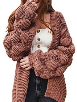 Ferbia Women Oversized Cardigan Knitted Cute Chunky Sweaters Wrap Long Fall Pom Pom Open Front Knit