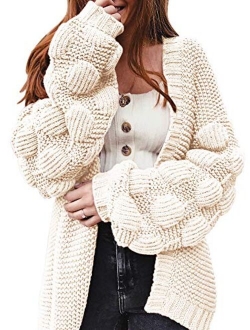 Ferbia Women Oversized Cardigan Knitted Cute Chunky Sweaters Wrap Long Fall Pom Pom Open Front Knit