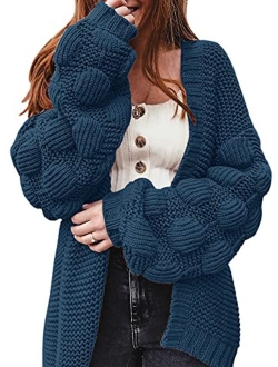 Ferbia Women Oversized Cardigan Knitted Cute Chunky Sweaters Wrap Long Fall Pom Pom Open Front Knit