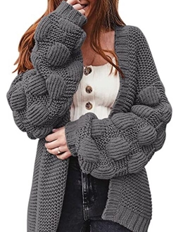 Ferbia Women Oversized Cardigan Knitted Cute Chunky Sweaters Wrap Long Fall Pom Pom Open Front Knit