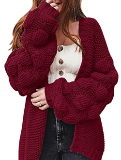 Ferbia Women Oversized Cardigan Knitted Cute Chunky Sweaters Wrap Long Fall Pom Pom Open Front Knit