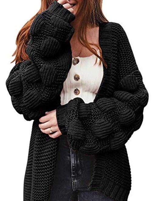 Ferbia Women Oversized Cardigan Knitted Cute Chunky Sweaters Wrap Long Fall Pom Pom Open Front Knit