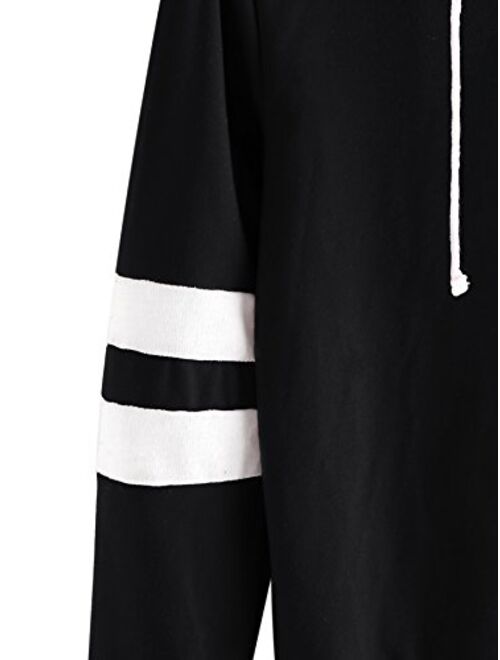 DIDK Embroidered Rose Patch Stripe Sleeve Hoodie Sweatshirt