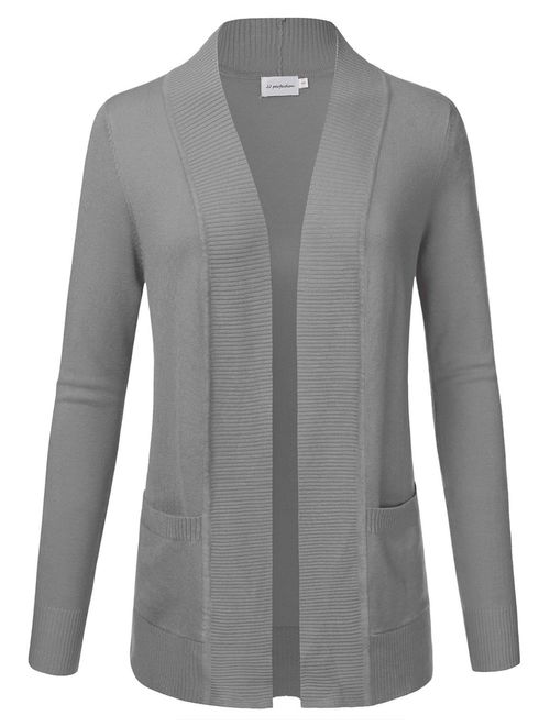 JJ Perfection Women's Open Front Knit Long Sleeve Pockets Sweater Cardigan