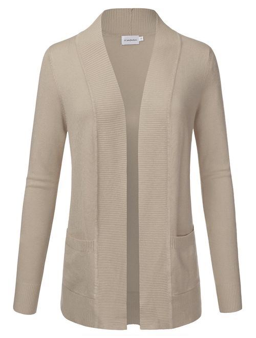 JJ Perfection Women's Open Front Knit Long Sleeve Pockets Sweater Cardigan