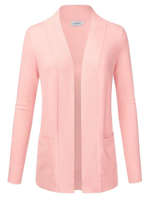 JJ Perfection Women's Open Front Knit Long Sleeve Pockets Sweater Cardigan