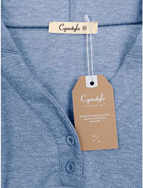 Cyanstyle Women's Long Sleeve Henley V-Neck Button Sweatshirt Tunic Hoodies Casual Pullover with Drawstring