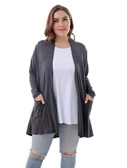 ZERDOCEAN Women's Plus Size Long Sleeve Lightweight Soft Printed Drape Cardigan with Pockets