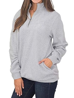 Artfish Women's Women Quarter Zip Casual Pullovers Lightweight Fleece Sweatshirts with Pockets