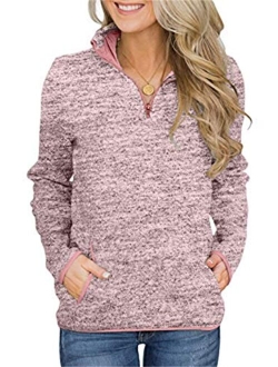 Artfish Women's Women Quarter Zip Casual Pullovers Lightweight Fleece Sweatshirts with Pockets