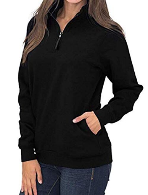 Artfish Women's Women Quarter Zip Casual Pullovers Lightweight Fleece Sweatshirts with Pockets