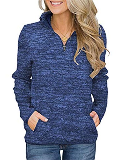 Artfish Women's Women Quarter Zip Casual Pullovers Lightweight Fleece Sweatshirts with Pockets