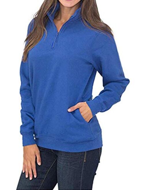 Artfish Women's Women Quarter Zip Casual Pullovers Lightweight Fleece Sweatshirts with Pockets