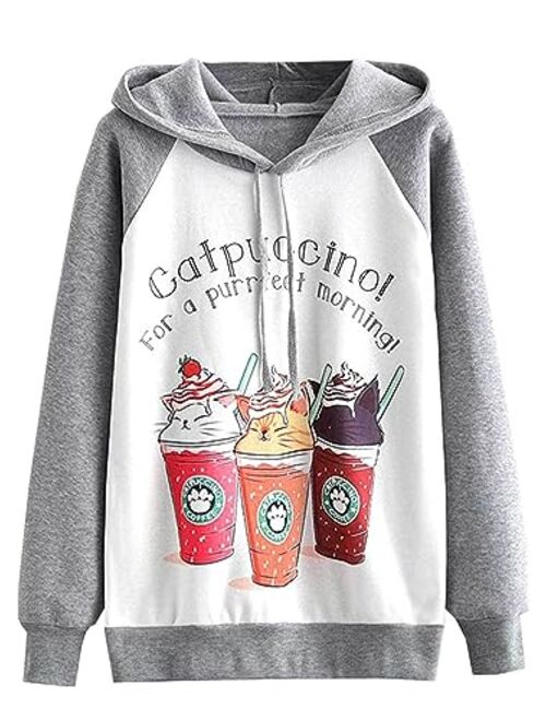 futurino Women's Funny Animal Print Long Sleeve Fleece Lined Hoodie Pullover Tops