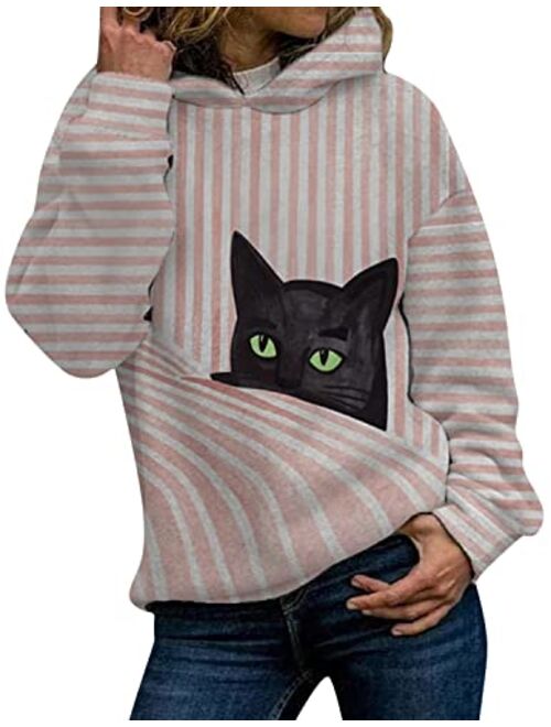 futurino Women's Funny Animal Print Long Sleeve Fleece Lined Hoodie Pullover Tops