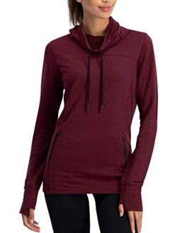 Dry Fit Pullover Sweatshirt for Women - Fleece Cowl Neck Sweater Jacket - Zip Pockets and Thumbholes