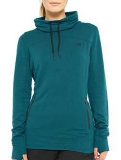 Dry Fit Pullover Sweatshirt for Women - Fleece Cowl Neck Sweater Jacket - Zip Pockets and Thumbholes