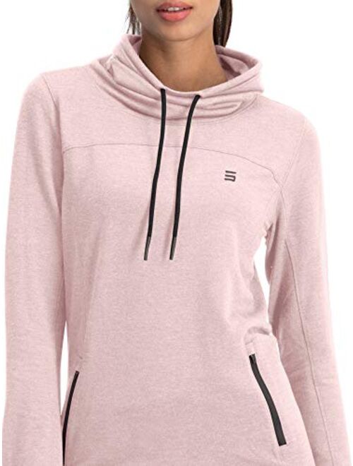 Dry Fit Pullover Sweatshirt for Women - Fleece Cowl Neck Sweater Jacket - Zip Pockets and Thumbholes