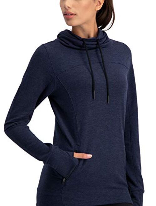 Dry Fit Pullover Sweatshirt for Women - Fleece Cowl Neck Sweater Jacket - Zip Pockets and Thumbholes