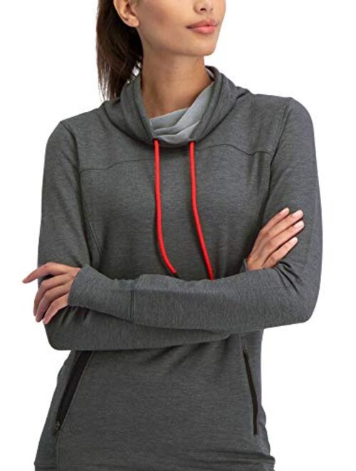 Dry Fit Pullover Sweatshirt for Women - Fleece Cowl Neck Sweater Jacket - Zip Pockets and Thumbholes