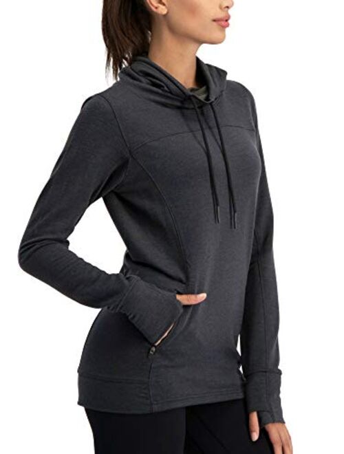 Dry Fit Pullover Sweatshirt for Women - Fleece Cowl Neck Sweater Jacket - Zip Pockets and Thumbholes