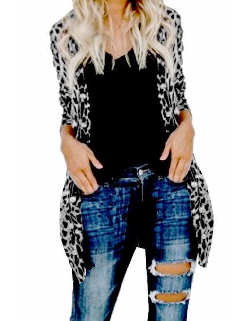 Women Lightweight Cardigan Leopard Printed Button Down Cardigans Shirt