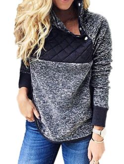 Famulily Women's Long Sleeve Asymmetrical Snap Neck Fleece Pullover Tops Sweater