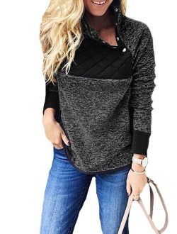 Famulily Women's Long Sleeve Asymmetrical Snap Neck Fleece Pullover Tops Sweater