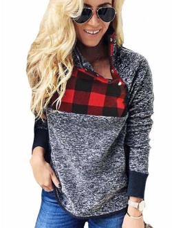 Famulily Women's Long Sleeve Asymmetrical Snap Neck Fleece Pullover Tops Sweater