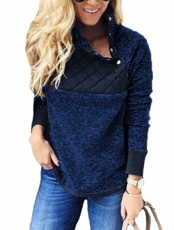 Famulily Women's Long Sleeve Asymmetrical Snap Neck Fleece Pullover Tops Sweater