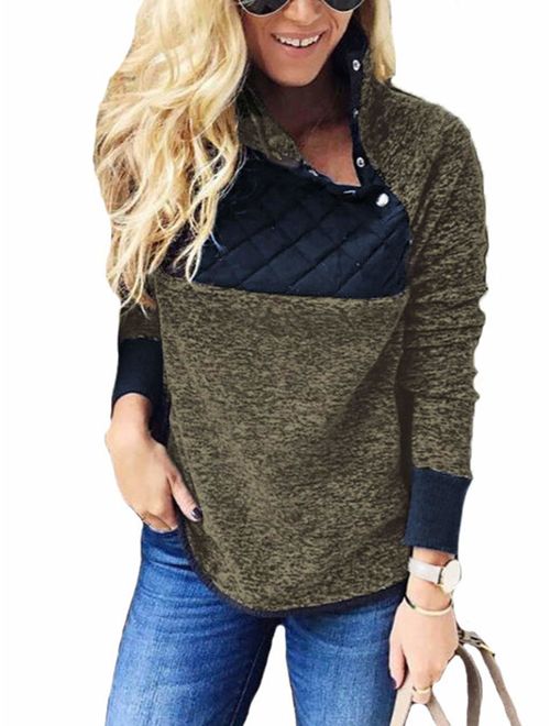 Famulily Women's Long Sleeve Asymmetrical Snap Neck Fleece Pullover Tops Sweater