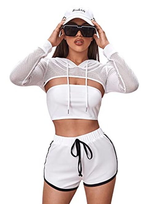 SweatyRocks Women's Solid Black Long Sleeve Pullover Crop Top Hoodie