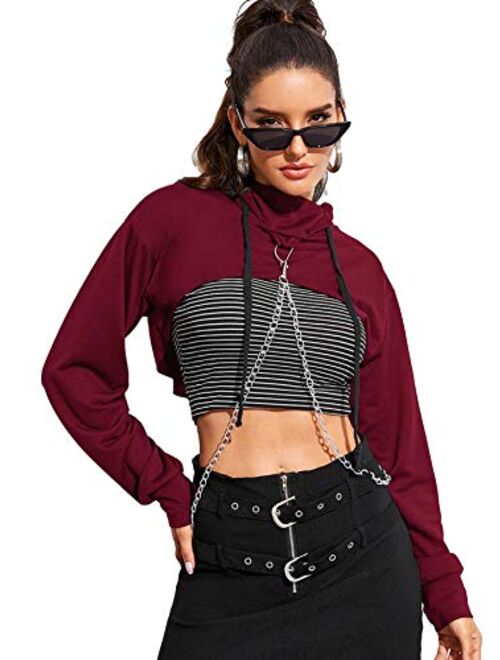 SweatyRocks Women's Solid Black Long Sleeve Pullover Crop Top Hoodie