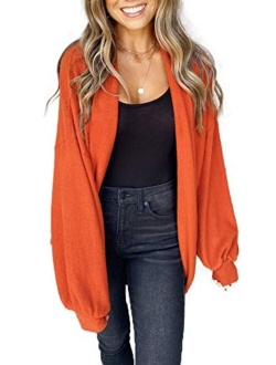 Naggoo Women's Long Cardigans Button Down High Low Solid Knit Loose Cardigans with Pockets