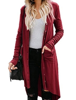 Naggoo Women's Long Cardigans Button Down High Low Solid Knit Loose Cardigans with Pockets