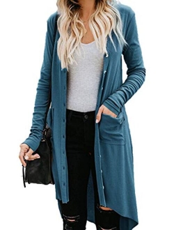 Naggoo Women's Long Cardigans Button Down High Low Solid Knit Loose Cardigans with Pockets