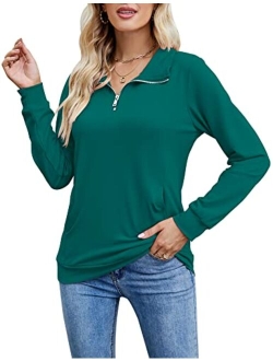 AKEWEI Women's Casual Stand Collar Sweatshirt Long Sleeve Quarter Zip Pullover Tops with Pockets