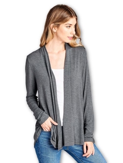 Women's Lightweight Open Front Soft Bamboo Long Sleeve Cardigan -Made in USA