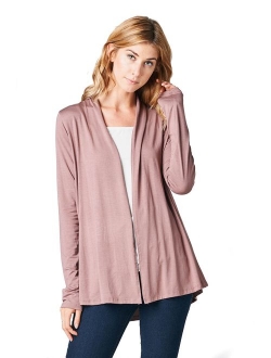 Women's Lightweight Open Front Soft Bamboo Long Sleeve Cardigan -Made in USA