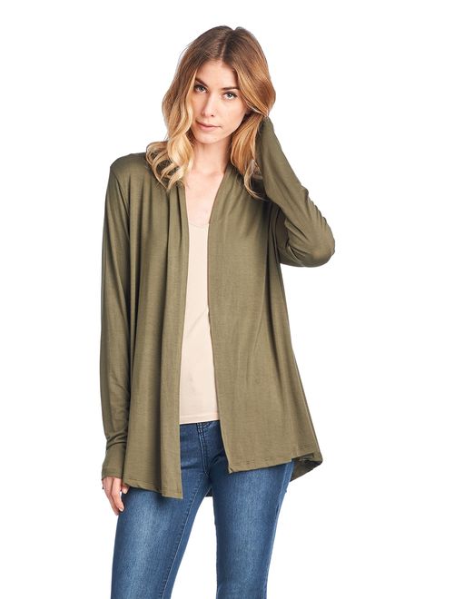 Women's Lightweight Open Front Soft Bamboo Long Sleeve Cardigan -Made in USA