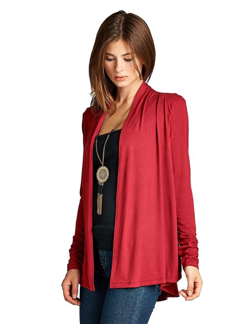 Women's Lightweight Open Front Soft Bamboo Long Sleeve Cardigan -Made in USA