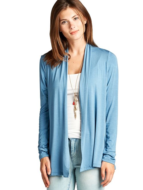 Women's Lightweight Open Front Soft Bamboo Long Sleeve Cardigan -Made in USA