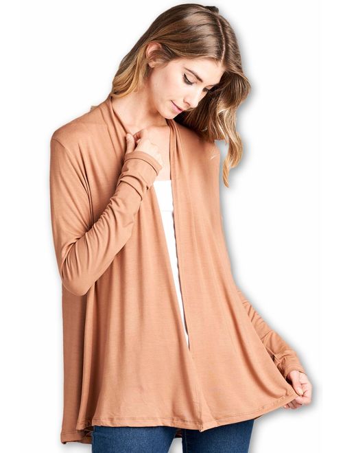 Women's Lightweight Open Front Soft Bamboo Long Sleeve Cardigan -Made in USA