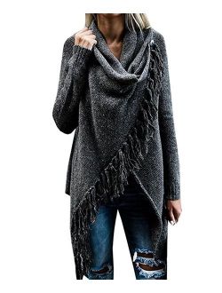 Fantastic Zone Women's Long Sleeve Speckled Fringe Open Front Cardigan Sweaters for Women