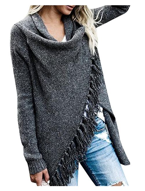 Fantastic Zone Women's Long Sleeve Speckled Fringe Open Front Cardigan Sweaters for Women