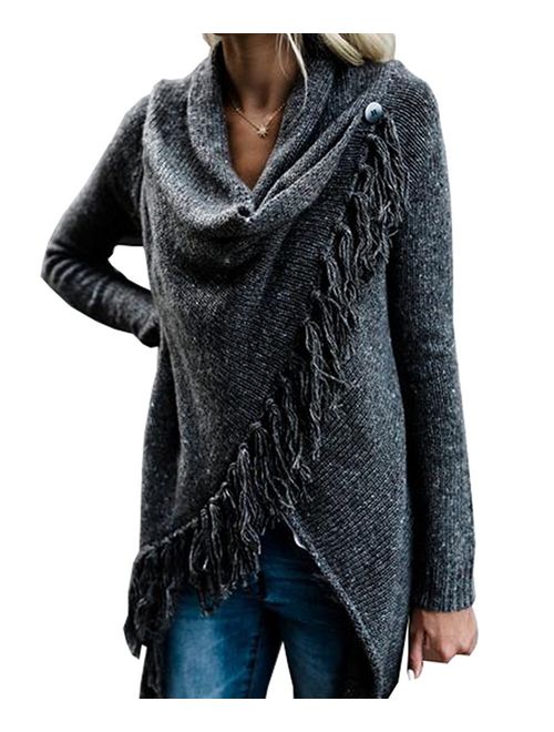 Fantastic Zone Women's Long Sleeve Speckled Fringe Open Front Cardigan Sweaters for Women