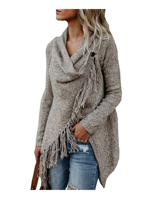 Fantastic Zone Women's Long Sleeve Speckled Fringe Open Front Cardigan Sweaters for Women